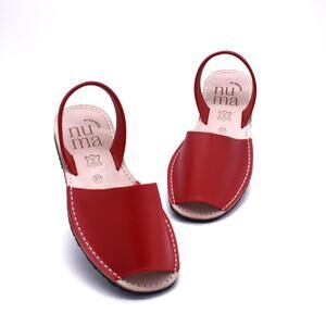 WIDE WIDTH - Leather Flat Sandals Red | Hard to Find | Handmade in Spain